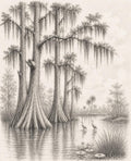 Cypress Tree Art Print, Vintage Florida Nature Sketch