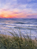 Beach Sunset Print, Watercolor Ocean Art on Matte Linen Paper