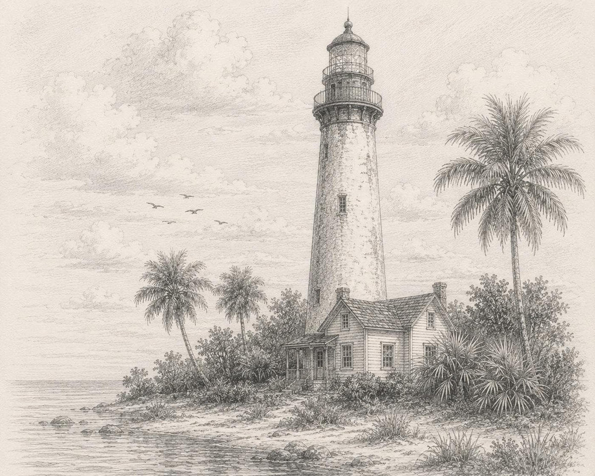 Florida Lighthouse Vintage Artwork, Old Decor Print 8.5x11