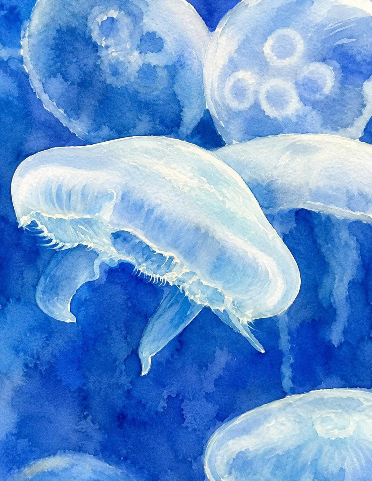 Ocean Lover Art, Blue Jellyfish Watercolor Print on Archival Matte Linen Paper