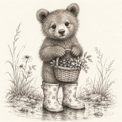 Baby Bear Wall Art Print: Woodland Nursery Decor, Cottagecore Style (Pencil Sketch)